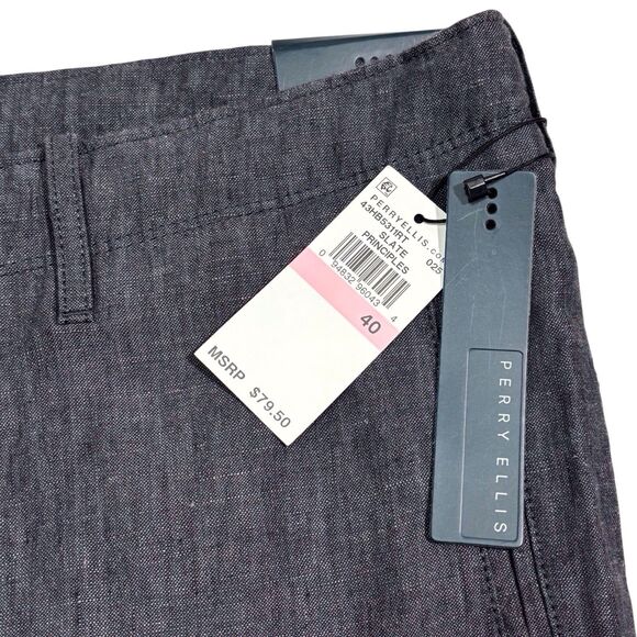 Perry Ellis Linen Drawstring Pants Slate Gray Mens Size 40 Straight Casual NWT - Picture 6 of 13